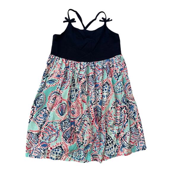 Lilly Pulitzer Ana Dress Navy Glue Shell Me About It Cotton Girl's Large 8-10 - Picture 1 of 6